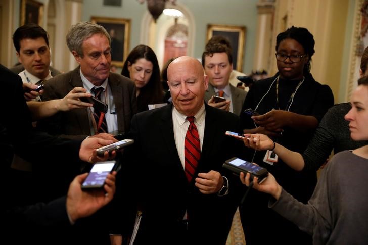 © Reuters. House Ways and Means Committee Chairman Kevin Brady (R-TX) speaks with the media as he arrives for the Republican policy luncheon on Capitol Hill in Washington