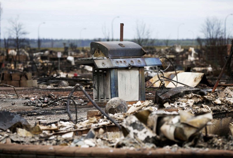 © Reuters. The burnt remains of a barbecue are pictured in the Beacon Hill neighbourhood of Fort McMurray