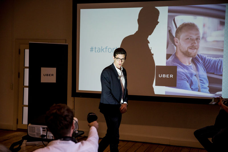 © Reuters. Uber Denmark's spokesperson Kristian Agerbo is seen during a news conference to announce Uber's end of service in Denmark