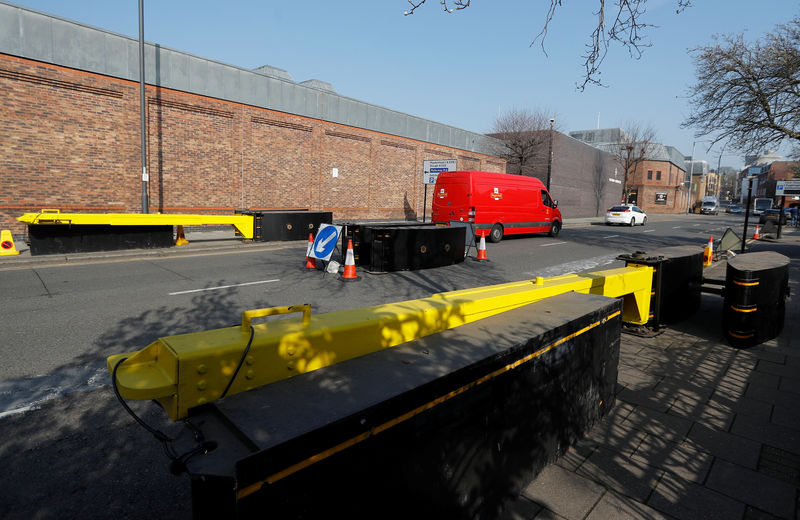 © Reuters. Security barriers placed near to Windsor Castle are seen in Windsor