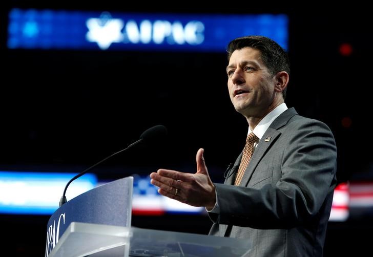 © Reuters. Speaker of the House Paul Ryan (R-WI) speaks to the American Israel Public Affairs Committee (AIPAC) policy conference in Washington