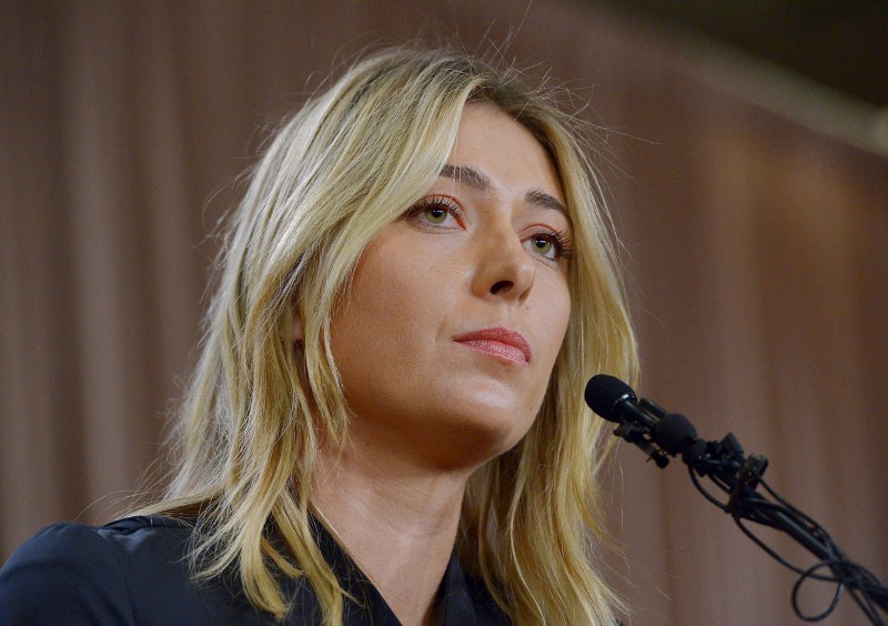 © Reuters. File photo of Russian tennis player Maria Sharapova speaking to the media announcing a failed drug test in Los Angeles, California