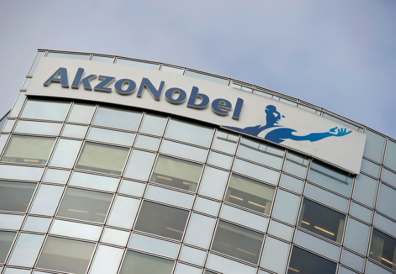 © Reuters. FILE PHOTO:  AkzoNobel's logo is seen in Amsterdam