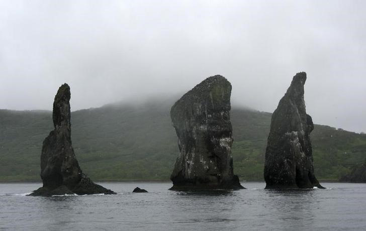 © Reuters. Скалы у побережья Камчатки
