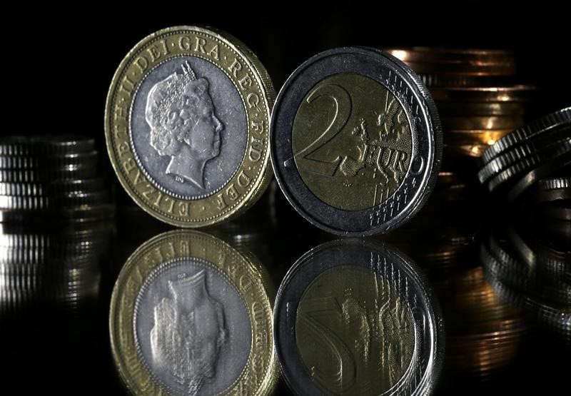 © Reuters. Pound and Euro coins are seen in this picture illustration
