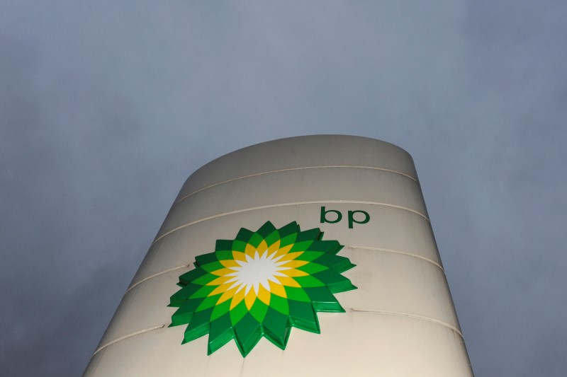 © Reuters. FILE PHOTO: A British Petroleum petrol station logo is seen at Heathrow