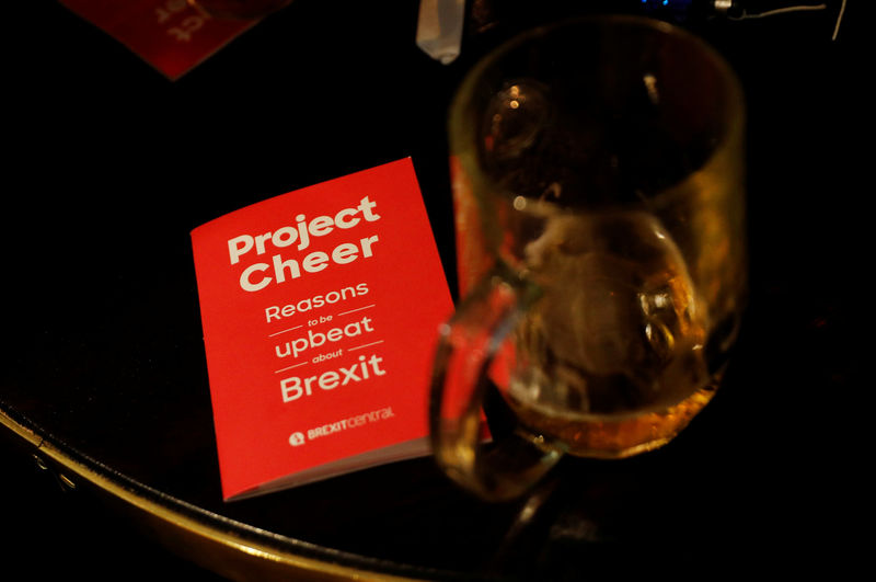 © Reuters. A Pro-Brexit leaflet is seen on a pub table at an event to celebrate the invoking of Article 50 after Britain's Prime Minister Theresa May triggered the process by which the United Kingdom will leave the Euopean Union, in London