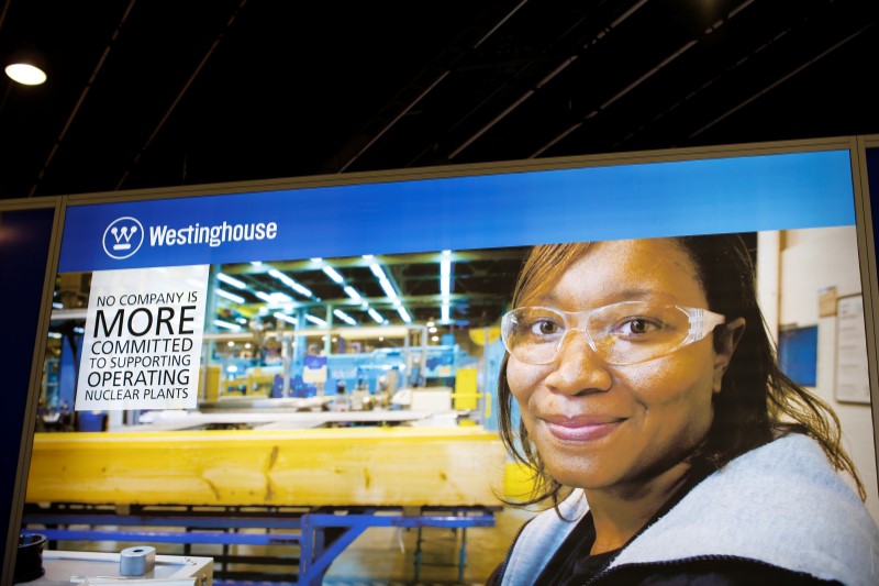 © Reuters. FILE PHOTO: The logo of the American company Westinghouse is pictured at the World Nuclear Exhibition 2014 in Le Bourget
