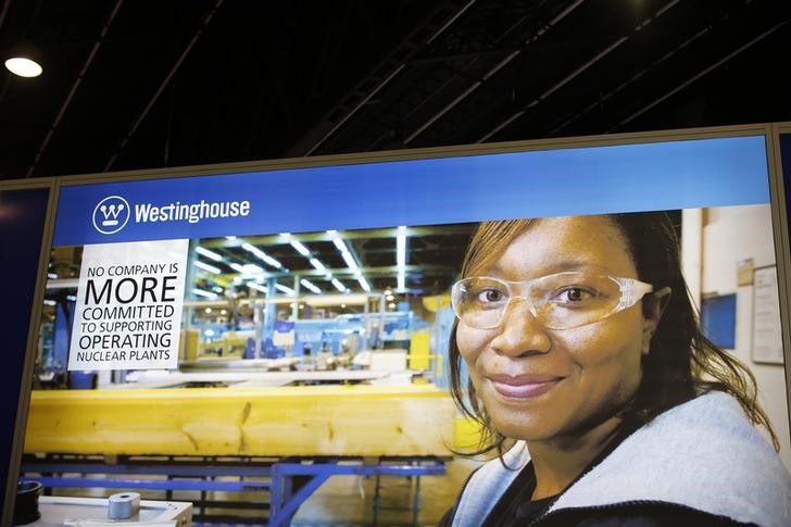 © Reuters. The logo of the American company Westinghouse is pictured at the World Nuclear Exhibition 2014 in Le Bourget