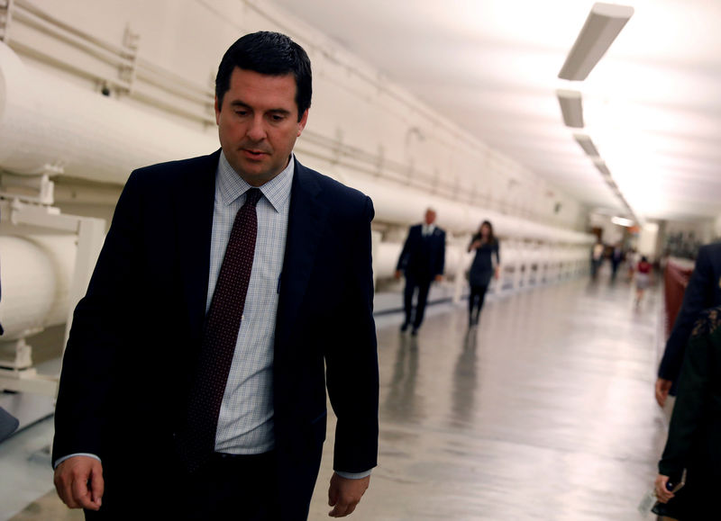© Reuters. House Intelligence Committee Chair Rep. Devin Nunes (R-CA) leaves the House floor on Capitol Hill in Washington