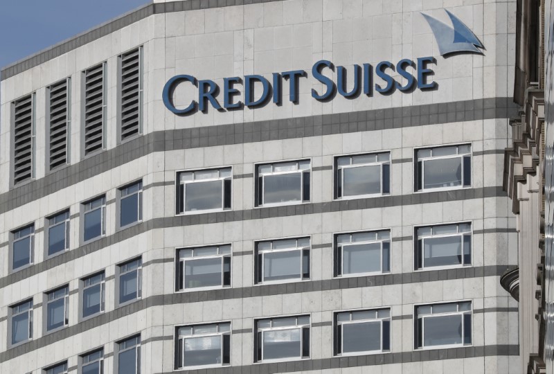 © Reuters. The Credit Suisse logo is seen at their offices at Canary Wharf financial district in London