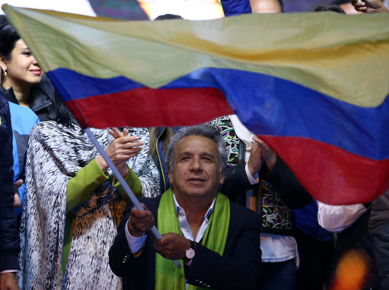 © Reuters. Lenin Moreno declara vitória nas eleições equatorianas.