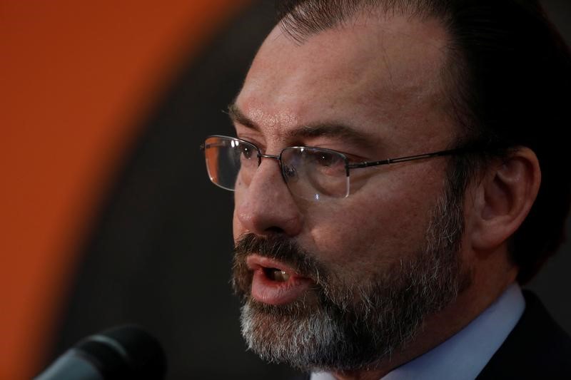 © Reuters. Mexican Foreign Minister Luis Videgaray speaks at a news conference at the Mexican Embassy