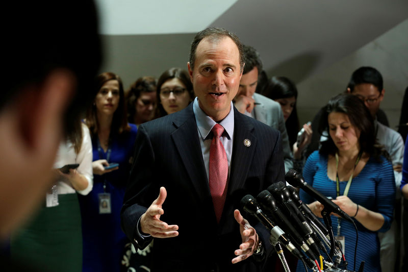 © Reuters. House Permanent Select Committee on Intelligence ranking member Representative Adam Schiff (D-CA) speaks with reporters