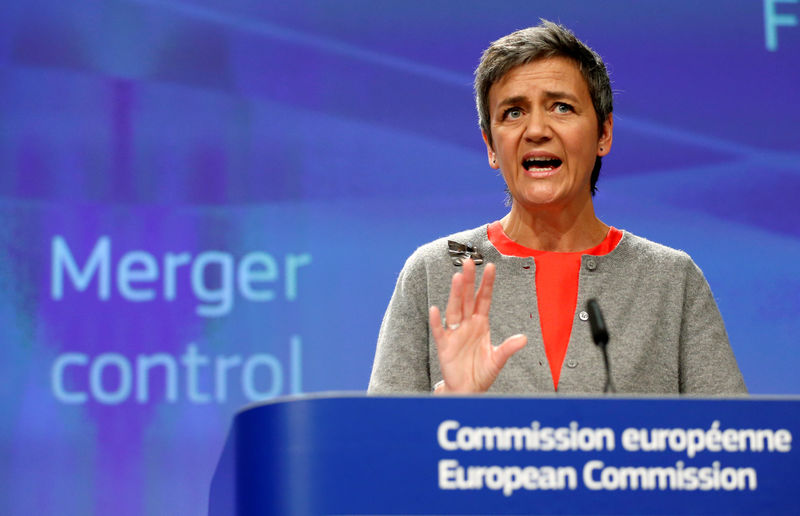 © Reuters. EU Commissioner Vestager holds a news conference in Brussels