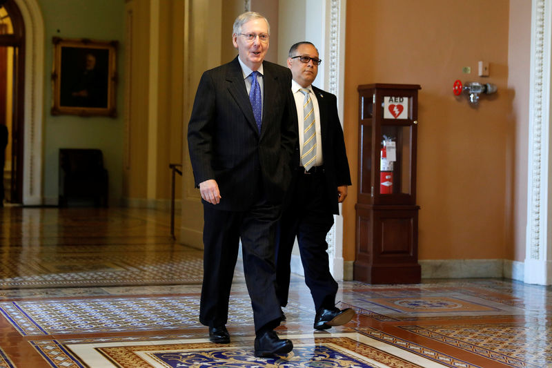 © Reuters. Senate Majority Leader Mitch McConnell arrives ahead of the vote to confirm Judge Neil Gorsuch as an Associate Justice of the Supreme Court at the U.S. Capitol