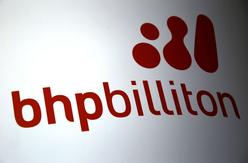 © Reuters. FILE PHOTO: A logo for mining company BHP Billiton adorns a sign outside the Perth Convention Centre where their annual general meeting was being held in Perth, Western Australia