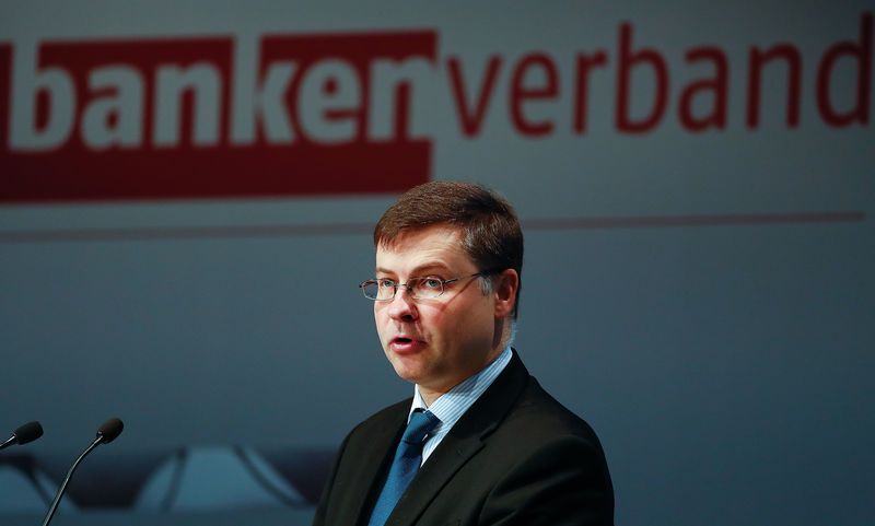 © Reuters. European Commission Vice-President Valdis Dombrovskis attends the German Banking Congress in Berlin