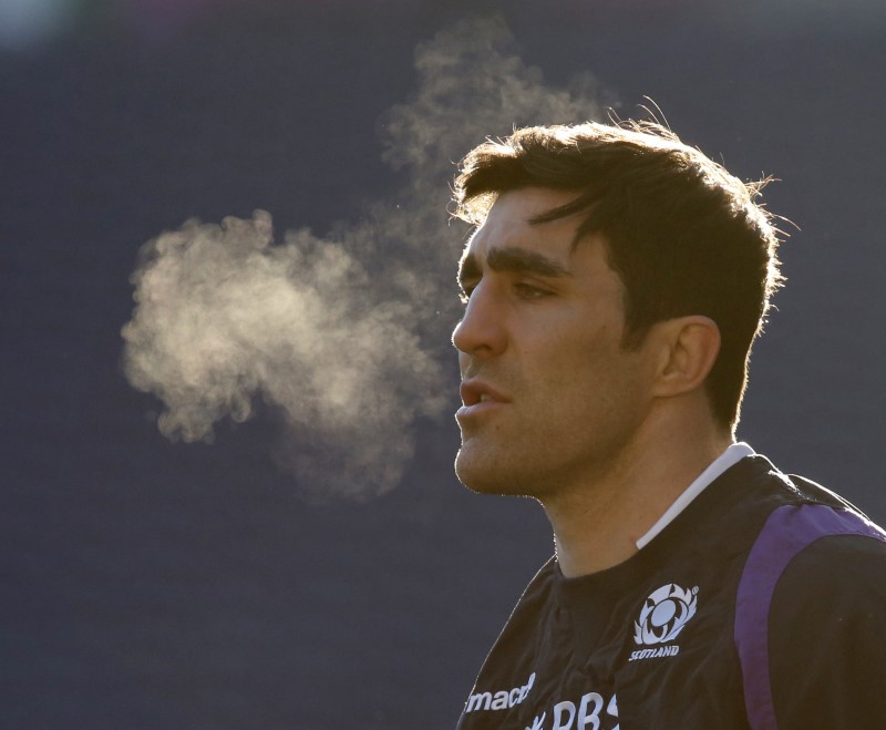 © Reuters. Brown waits for the ball during the Scotland team training session, in Edinburgh