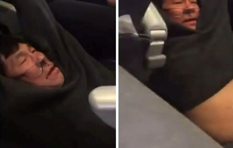 © Reuters. A video screengrab shows passenger David Dao being dragged off a United Airlines flight at Chicago O’Hare International Airport in this video filmed by @JayseDavid April 9, 2017.