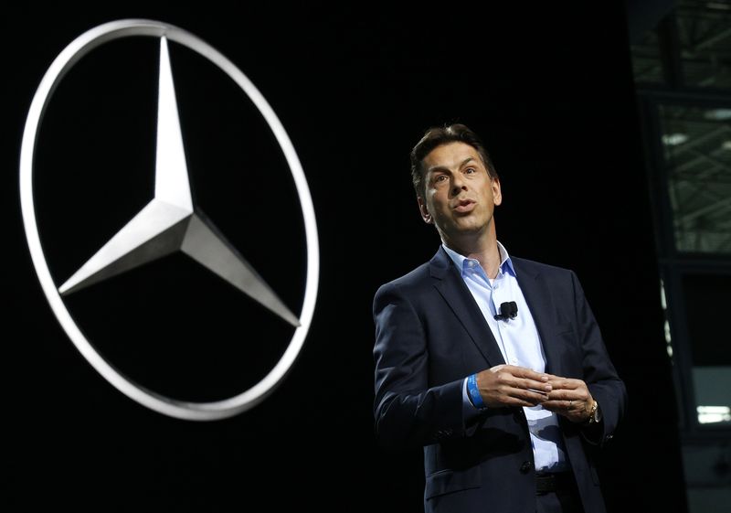 © Reuters. Mercedes' Exler speaks at the 2017 New York International Auto Show in New York