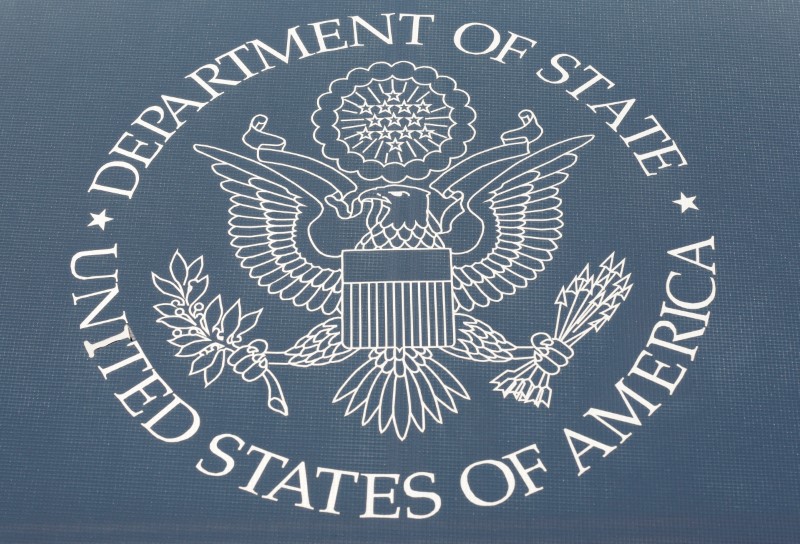 © Reuters. The seal of the United States Department of State is shown in Washington