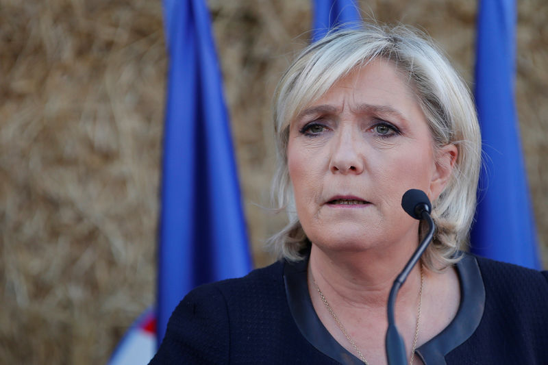 © Reuters. Marine Le Pen, French National Front (FN) political party leader and candidate for French 2017 presidential election, attends a political rally in Pageas, France