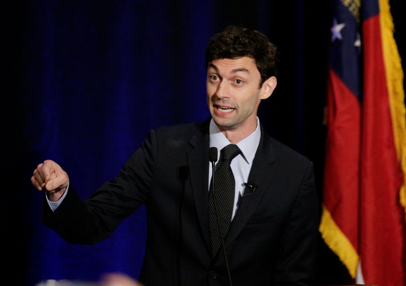 © Reuters. Georgia's Sixth District Congressional candidate Jon Ossoff speaks to his supporters at his Election Night party in Sandy Springs