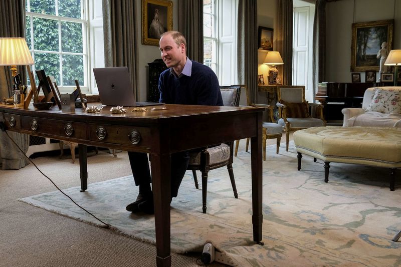 © Reuters. Britain's Prince William is seen speaking to performer Lady Gaga via a Face Time call, to discuss mental health issues raised in the Heads Together #oktosay film series, in this undated handout photograph taken in London and received in London