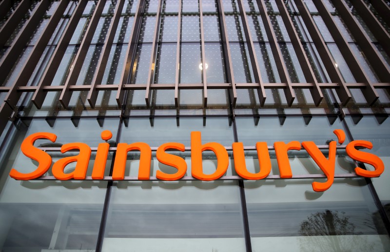 © Reuters. File photo of a sign displayed outside a Sainsbury's store in London