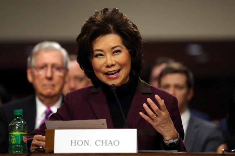 © Reuters. Elaine Chao testifies before a Senate Commerce Science and Transportation Committee confirmation hearing on her nomination to be transportation secretary on Capitol Hill in Washington, U.S.,