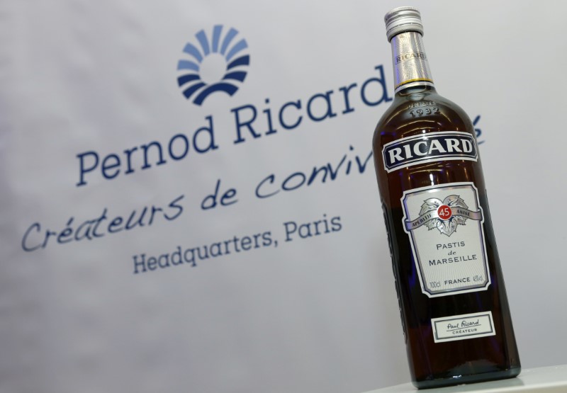 © Reuters. A bottle of Ricard is pictured during a news conference to present the company's 2015-2016 half-year results in Paris