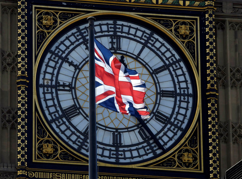 © Reuters. FILE PHOTO: A Union Flag flies in front of the Big Ben clock face abover the Houses of Parliament in central London