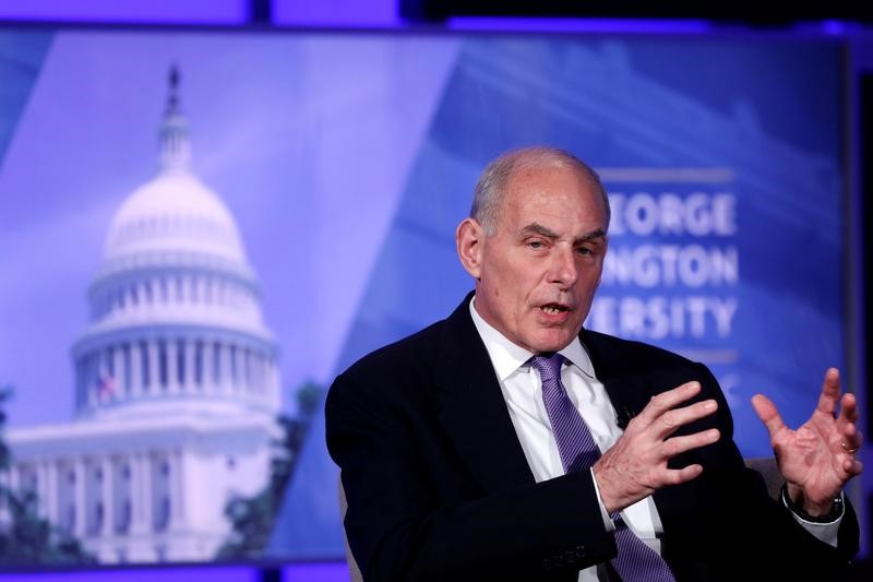 © Reuters. Secretary of Homeland Security John Kelly speaks at an event entitled "Home and Away: Threats to America and the DHS Response" at George Washington University