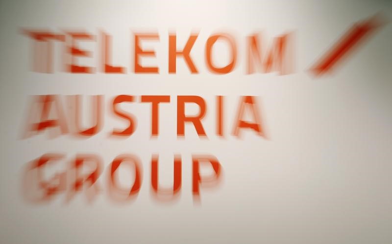 © Reuters. A zoomed image of the Telekom Austria Group logo is seen during a news conference at the company's headquarters in this picture illustration