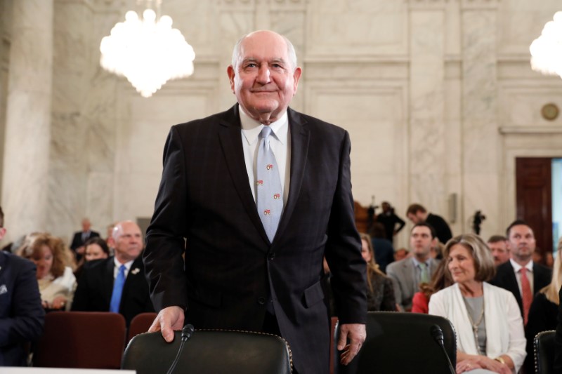 © Reuters. Secretary of Agriculture nominee Sonny Perdue arrives at his confirmation hearing before the Senate Agriculture Committee on Capitol Hill