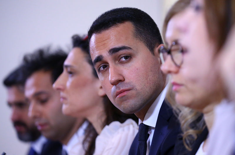 © Reuters. FILE PHOTO:Luigi Di Maio of Five Star movement looks on as he arrives for a news conference in Rome