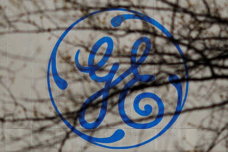 © Reuters. FILE PHOTO: The logo of a General Electric facility is seen behind tree branches in Medford