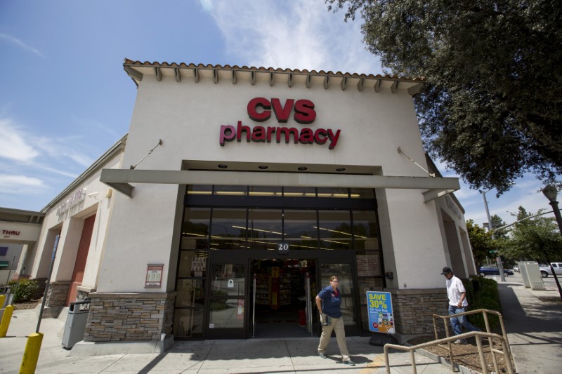 © Reuters. People walk outside a CVS store in Pasadena