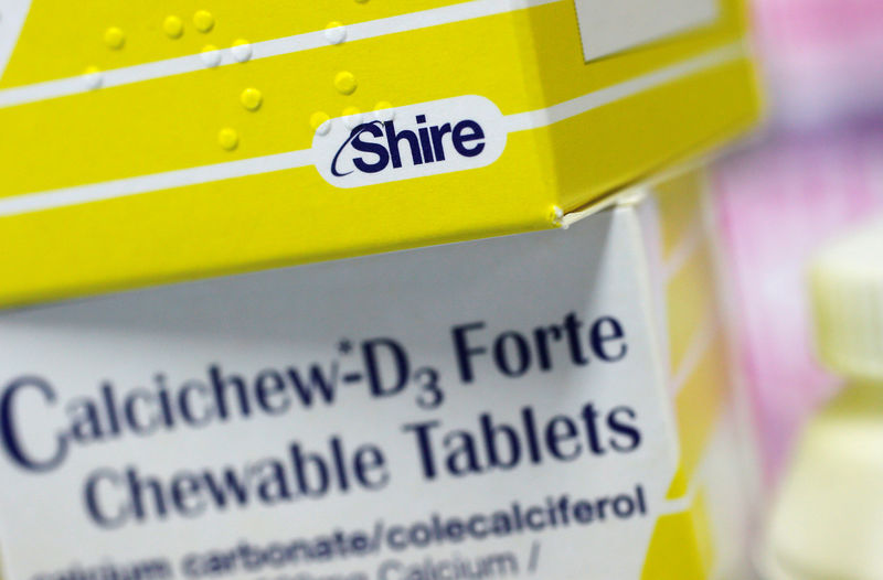 © Reuters. FILE PHOTO: Vitamins made by Shire are displayed at a chemist's in northwest London