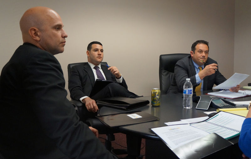 © Reuters. Florida Representative Plasencia discusses efforts to advance LGBT anti-discrimination legislation in a meeting with lobbyist Salzverg and Democratic Representative Diamond in Tallahassee