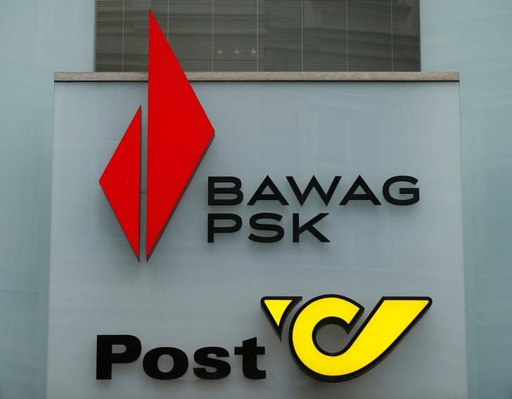 © Reuters. Logos of BAWAG PSK bank and Austrian Post are seen at a branch office in Vienna