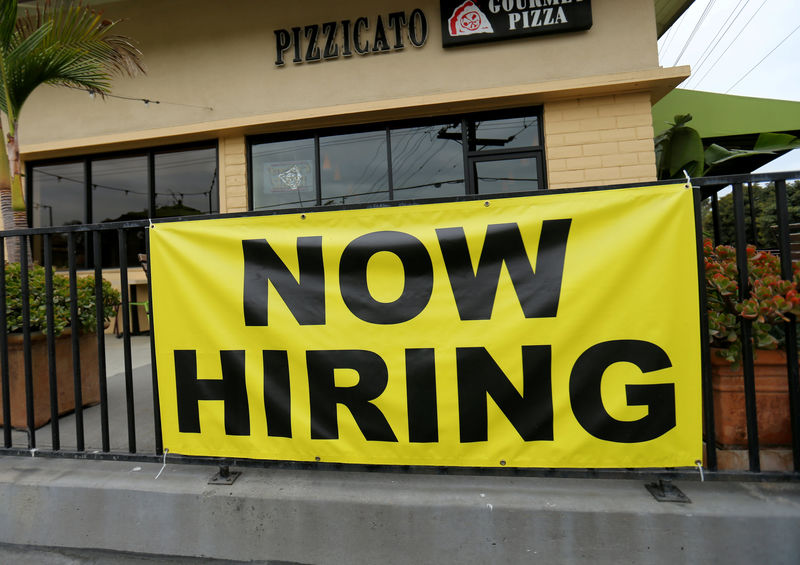 © Reuters. FILE PHOTO: A local pizza restaurant advertises for workers in Encinitas, California