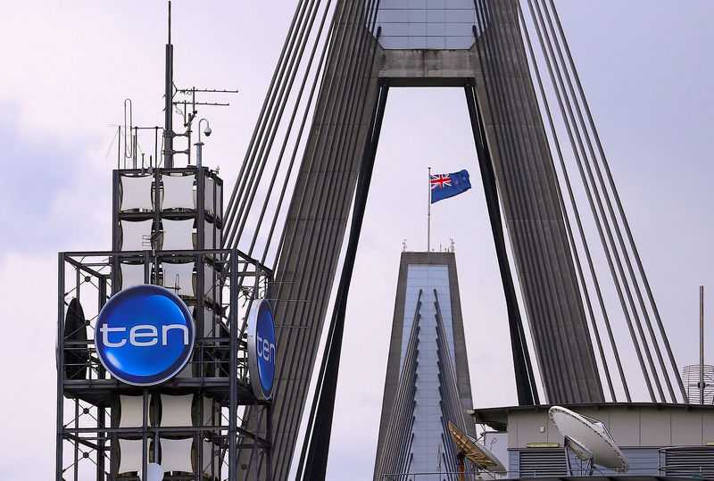 © Reuters. FILE PHOTO - The logo of Network Ten Pty Ltd is displayed above the company's headquarters in Sydney, Australia