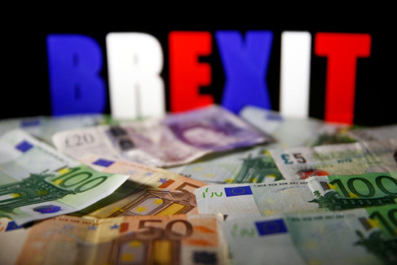 © Reuters. FILE PHOTO: Euro and Pound banknotes are seen in front of BREXIT letters in this picture illustration