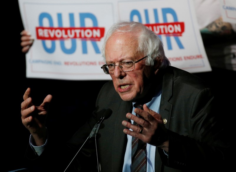 © Reuters. U.S. Senator Bernie Sanders speaks at a Our Revolution rally in Boston