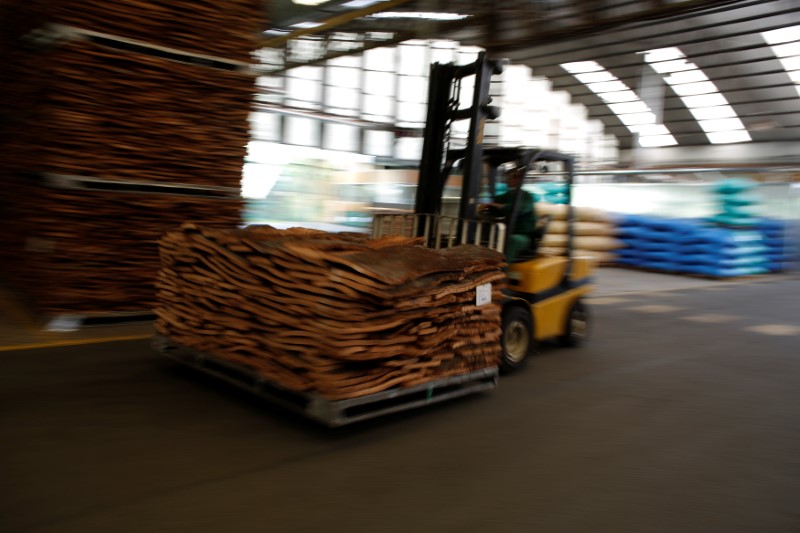 © Reuters. A pallet with cork is transported in Amorim Revestimentos factory unit in Sao Paio de Oleiros
