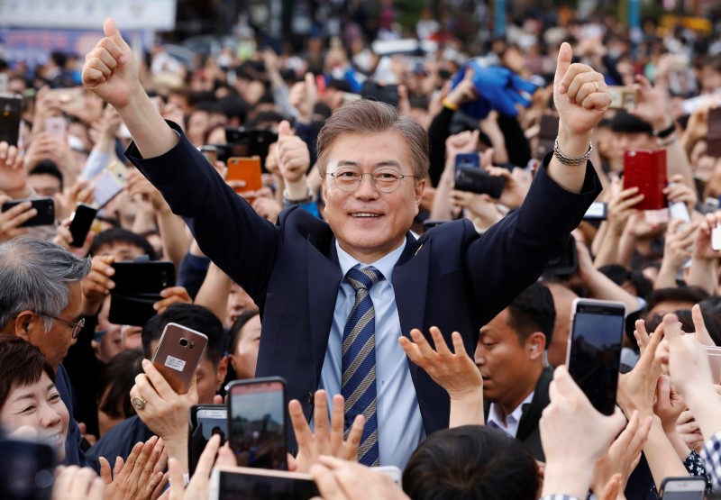 © Reuters. Moon Jae-in, candidato presidencial do Partido Democrático, durante evento de campanha em Goyang, na Coreia do Sul