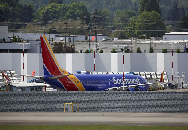 © Reuters. A new Boeing 737MAX sits parked on the tarmac at Boeing Field after coming off the production line in Seattle, Washington