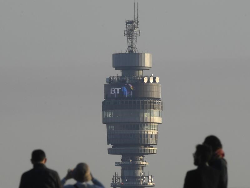 © Reuters. The company logo for BT is seen on the BT Tower in London